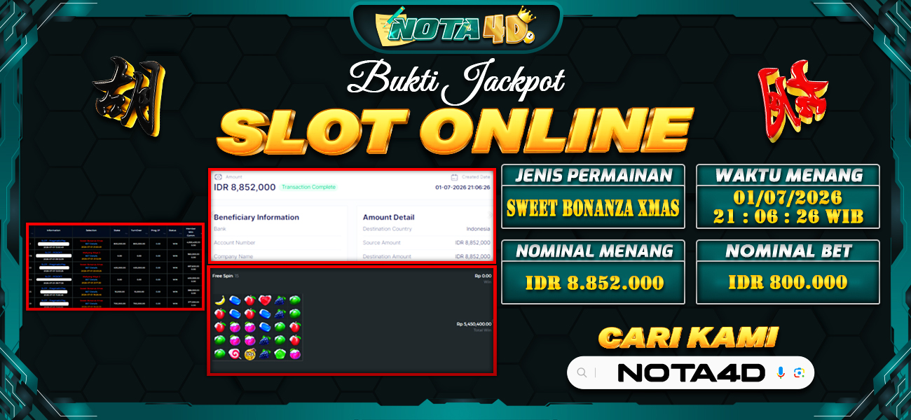 Bukti Kemenangan Besar Dibayar lunas Member NOTA4D RP 8.852.000, 1 Juli 2026