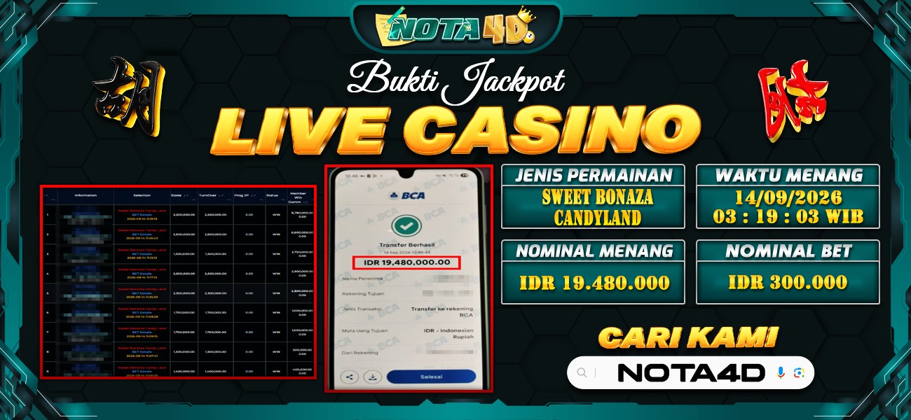 Bukti Kemenangan Besar Dibayar lunas Member NOTA4D RP 19.480.000, 14 September 2026