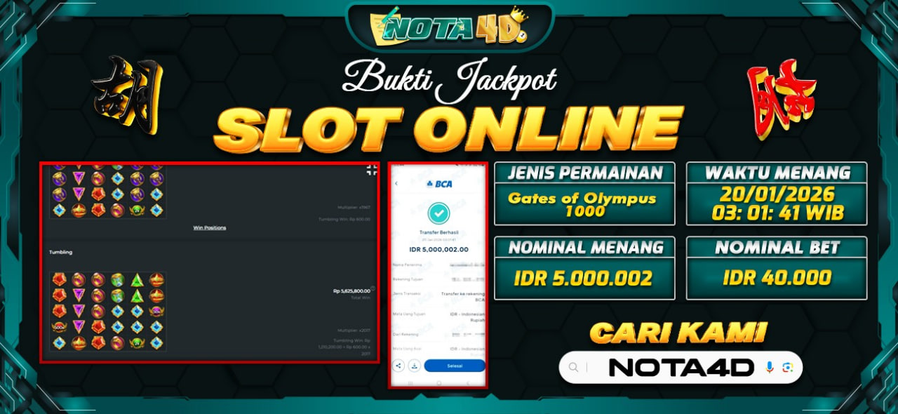 Bukti Kemenangan Besar Dibayar lunas Member NOTA4D RP 5.000.000, 20 Januari 2026
