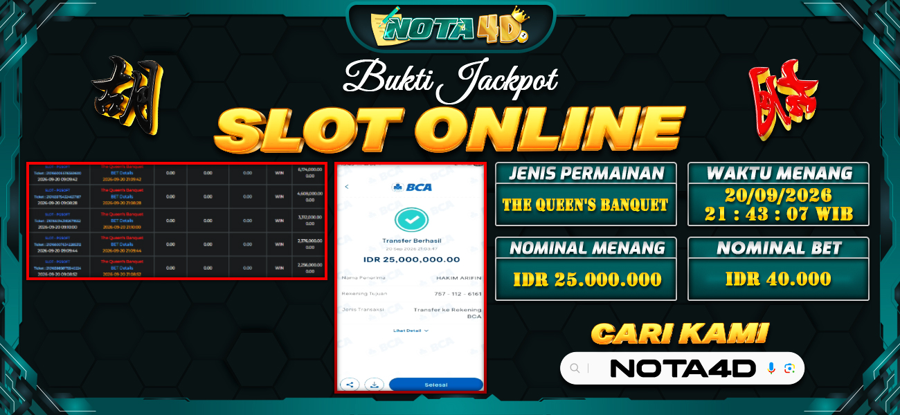 Bukti Kemenangan Besar Dibayar lunas Member NOTA4D RP 25.000.000, 20 September 2026