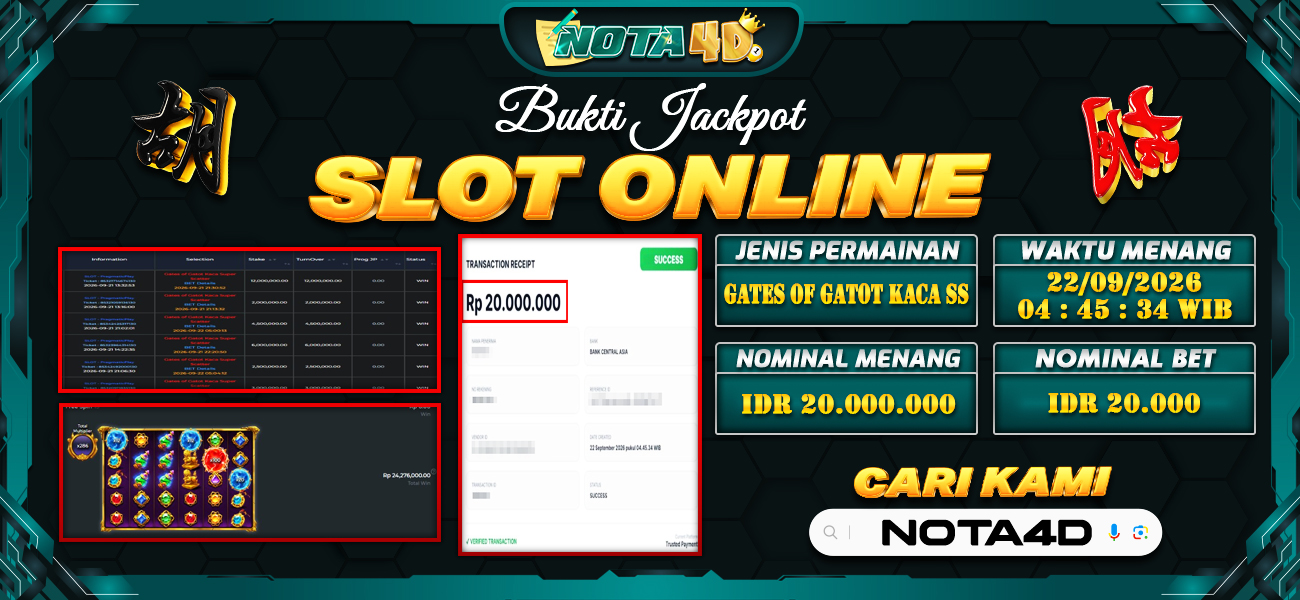 Bukti Kemenangan Besar Dibayar lunas Member NOTA4D RP 20.000.000, 23 September 2026