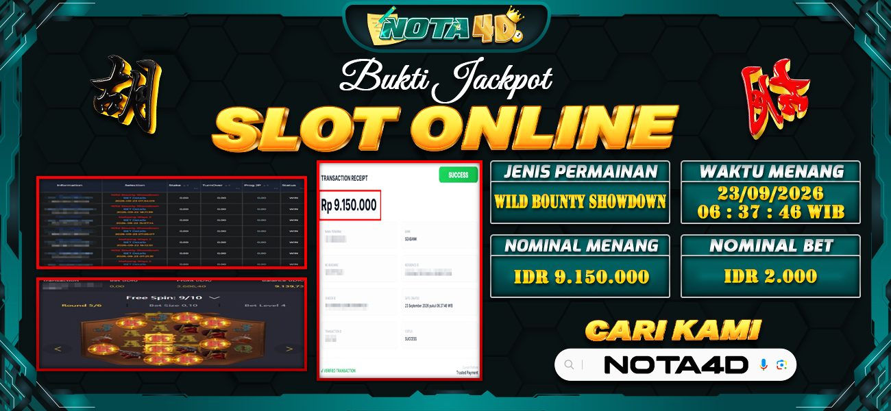 Bukti Kemenangan Besar Dibayar lunas Member NOTA4D RP 9.150.000, 23 September 2026